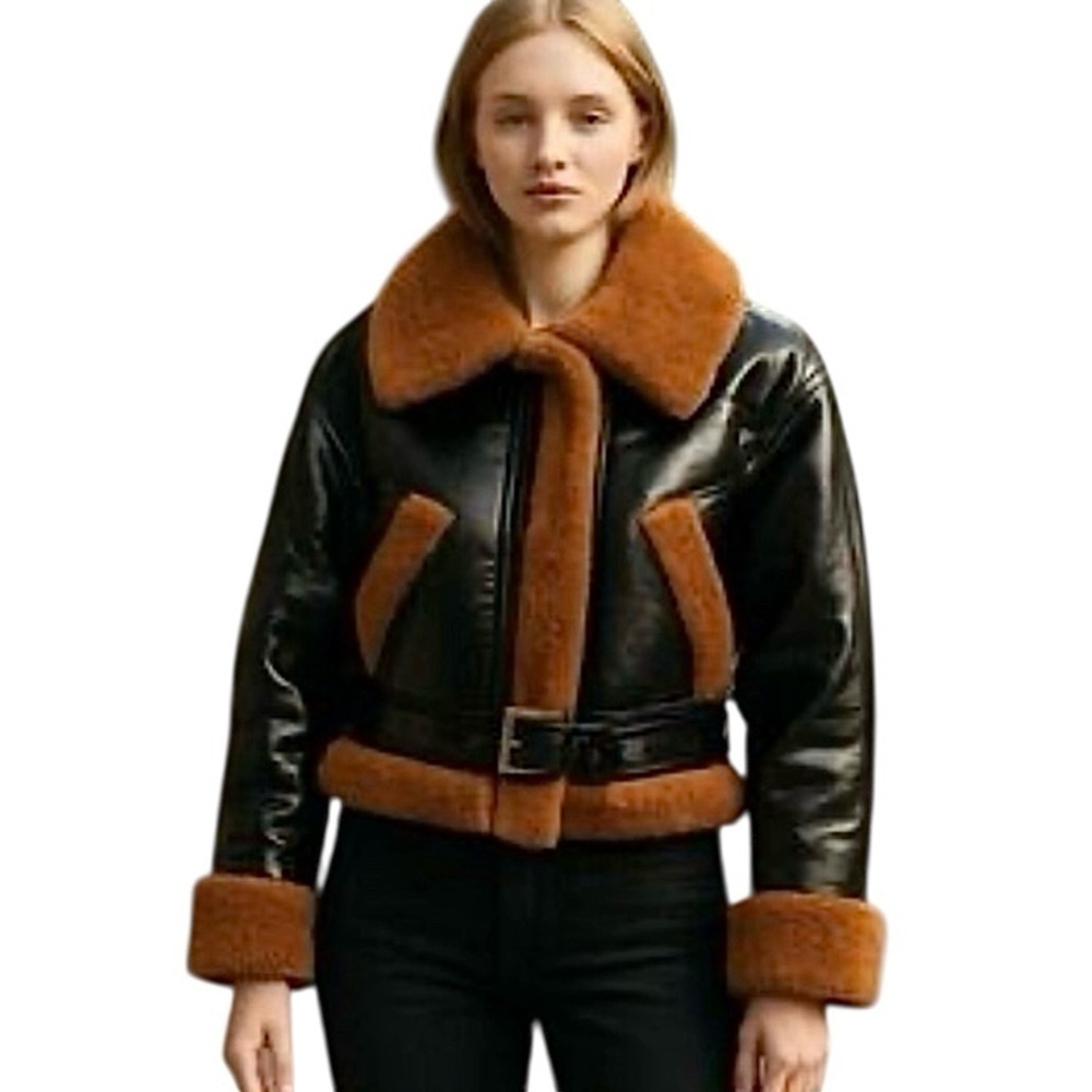 Anthropologie New Blank NYC Moto Jacket Size Small Faux Leather Faux Fur